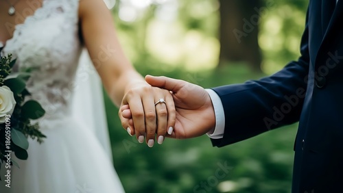Happy valentines day romantic wedding couple holding hands in love