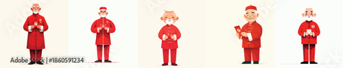 vector grandfather standing holding red envelope at chinese new year celebration