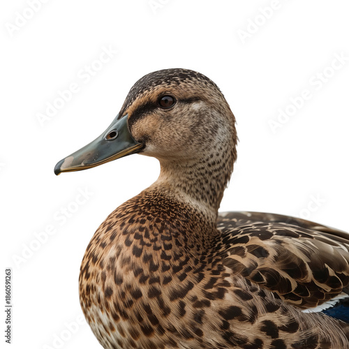 Duck Resting on a Surface With a White Background