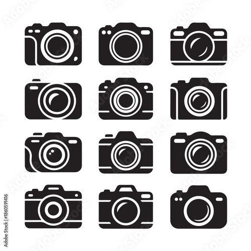 Set of Photo Camera Lens Icons, Photography and Photo Studio Concept Vector Isolated on Transparent Background Vector Illustration in Silhouette Style