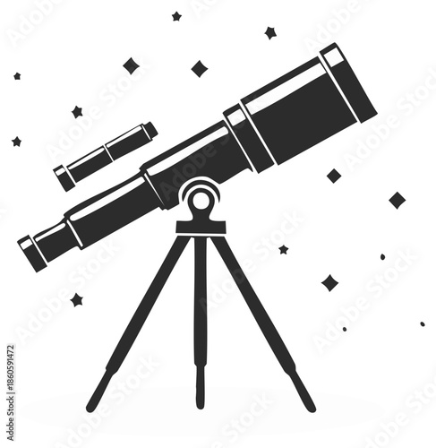 Astronomical telescope observing stars in the night sky with a constellation pattern