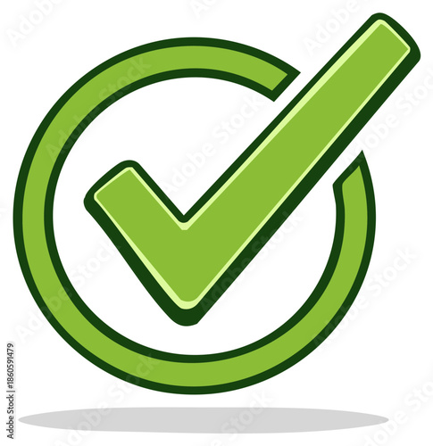 Green Check Mark Inside Circle Symbol for Success Approval and Correctness
