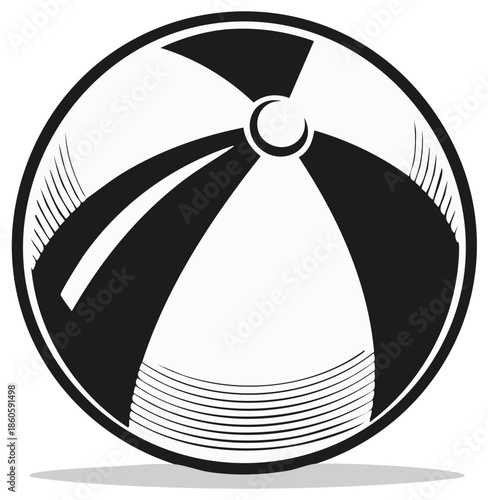 Retro black and white beach ball vector illustration for summer fun