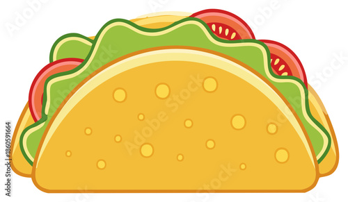 Delicious Mexican hard shell taco with fresh lettuce and tomato vector illustration