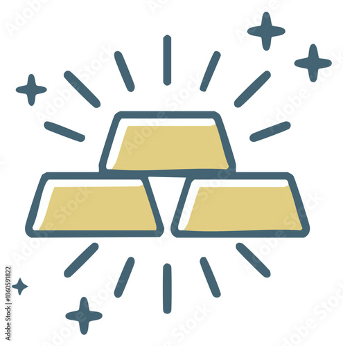 Illustration of gold bars with sparkling effects