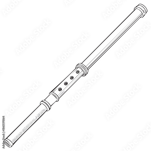 Line Art Illustration of a Recorder Flute Musical Instrument with Finger Holes