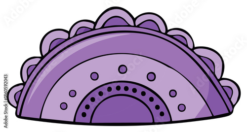 Purple decorative abstract design with semi-circle and dot elements