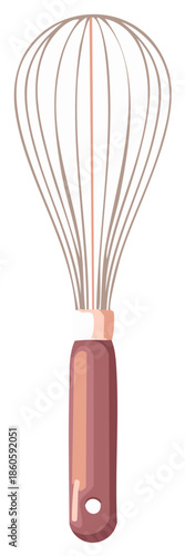Illustration of a kitchen wire whisk with a wooden handle