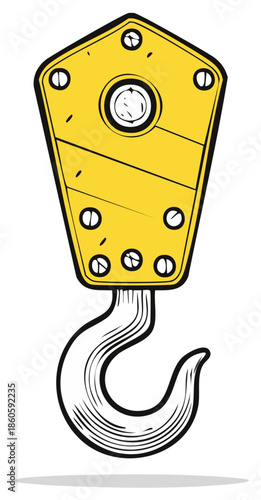 Yellow Crane Hook Cartoon Illustration Lifting Equipment