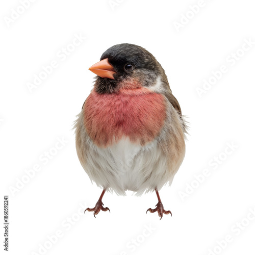 Finch With a Red Chest Stands on a Flat Surface in a Simple Setting