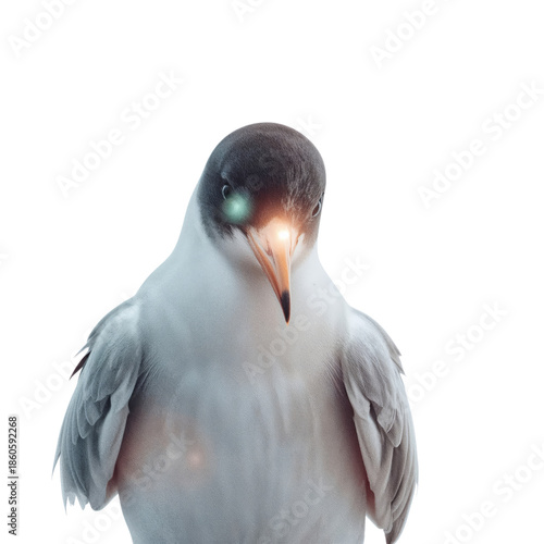Bird Stands Still in Front of White Background With Bright Light Reflecting o...