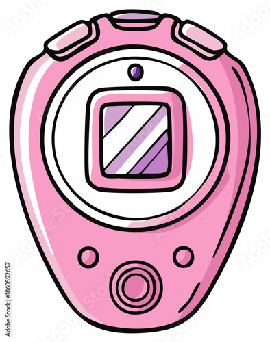 Nostalgic pink digital pet keychain with cartoon style buttons and screen