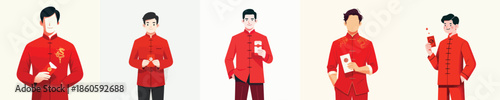 vector half body of man gesture holding red envelope at chinese new year celebration