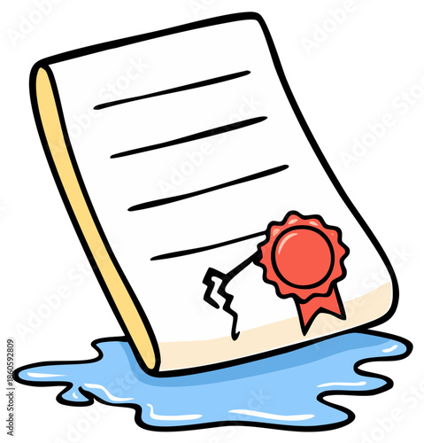 Cartoon illustration of a melting contract with wax seal symbolizing legal problems or failing agreements