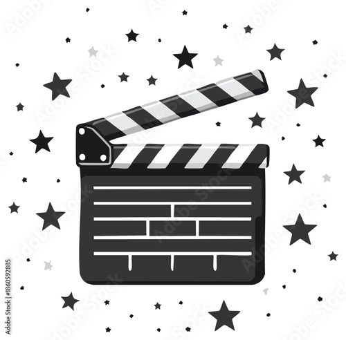 Movie Clapperboard with Stars Film Making Icon Symbol Action Production Cut Scene Record Cinema Entertainment