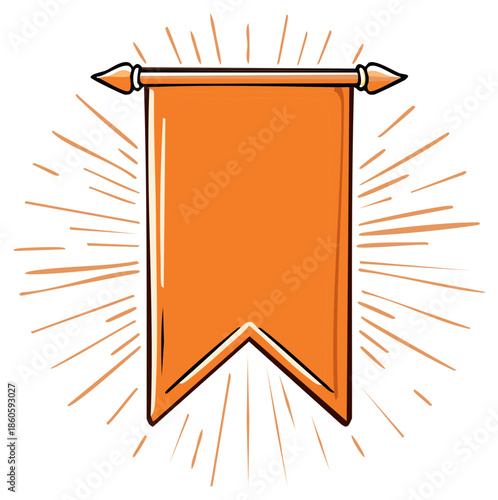 Orange hanging pennant or flag with radiant light beams illustration