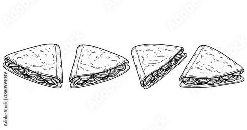 Hand-drawn vector sandwiches with lettuce and tomato