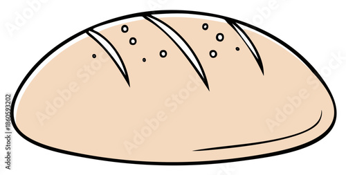 Stylized vector drawing of a warm crispy French baguette or oval bread