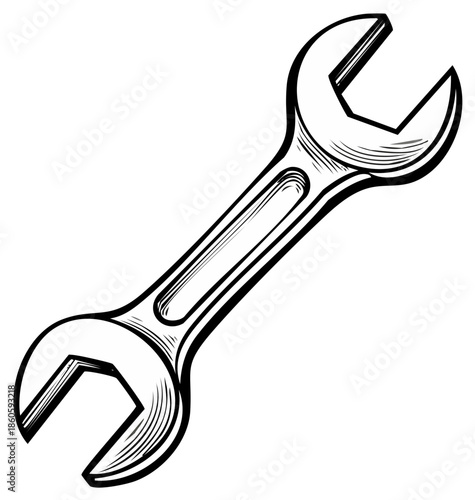 Black and white line art illustration of a double open ended wrench tool