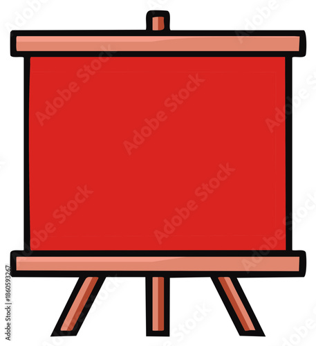 Red Blank Presentation Board on Easel Stand Cartoon Illustration