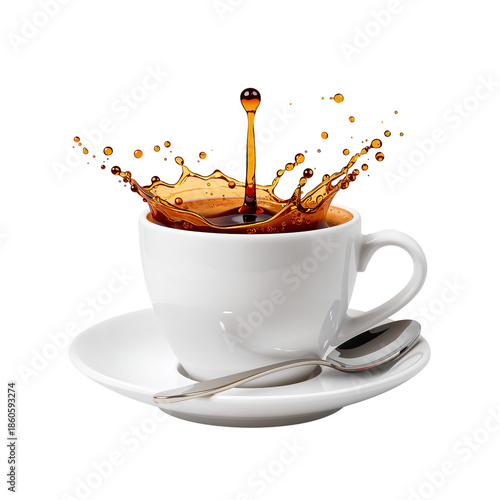 Coffee Cup With Splash in White Setting During Daylight Hours