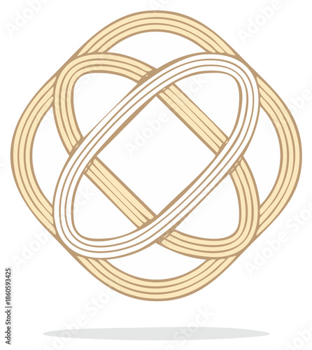 Vector graphic of an interlocking eternal knot symbol with a woven texture. Symmetrical abstract spiritual emblem.