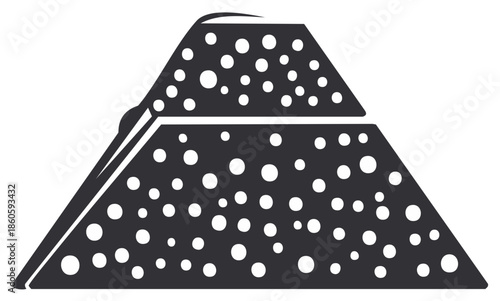 Iconic Cheese Wedge Slices in Dark Gray Tone with Circular Holes Delicious Food Symbol