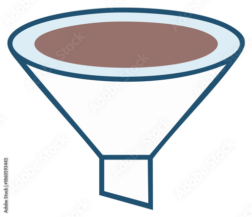 Icon of a funnel with blue outline and brown content, a concept of filtering data