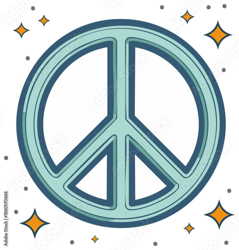 Peace symbol with stars and dots. Illustration for harmony and love.