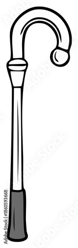 Illustration of a cane with a curved handle used for support, mobility assistance and elderly care