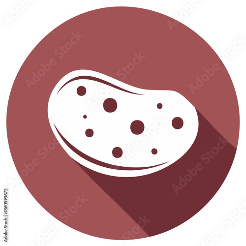 Illustration of bean on round brown background with long shadow, simple modern vector design.