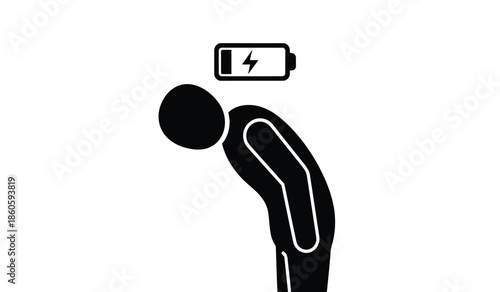 Depleted energy a silhouette of a person with a low battery icon above