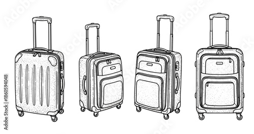 Set of vintage style suitcases with extended handles