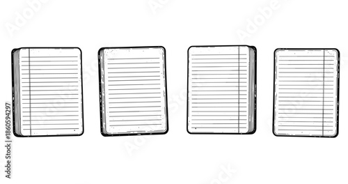 Set of four blank lined notebooks with vintage texture