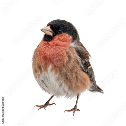 A Bird With Gray, Brown, and Orange Feathers Stands on a Plain White Surface
