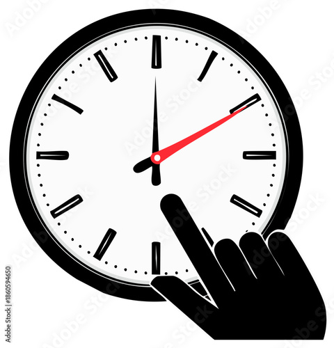Person's Hand Adjusting Time on a Wall Clock with Red Second Hand