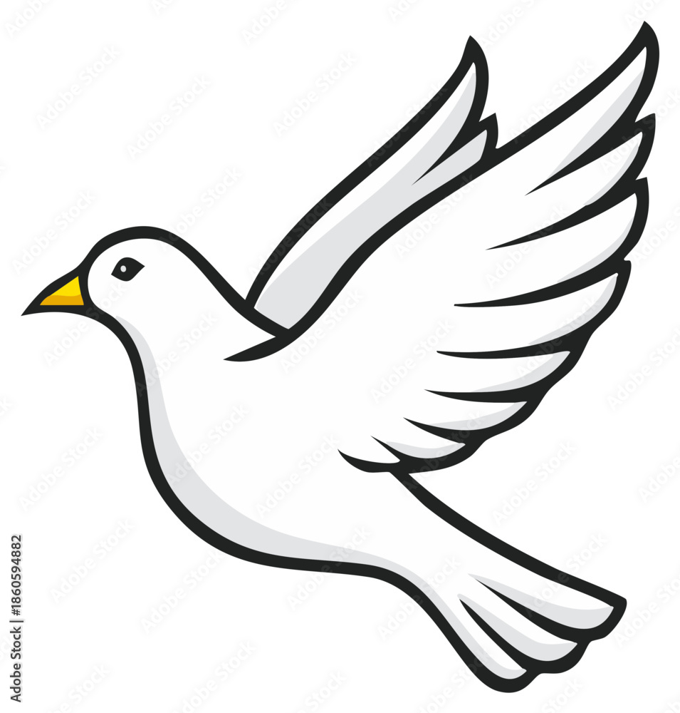 Obraz premium Cartoon White Dove Flying Vector Illustration