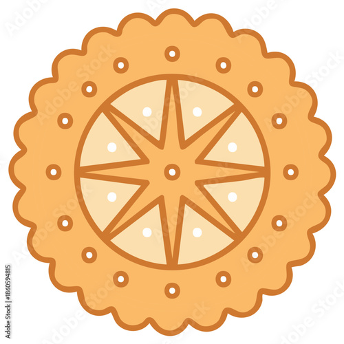 Classic round sandwich biscuit with a cream filling and star pattern vector illustration