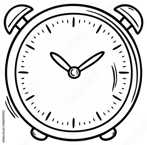 Vintage Alarm Clock Hand-Drawn Doodle Outline Illustration for Time Management and Wake Up Concepts