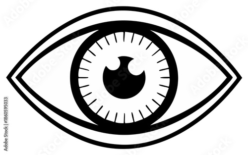 Simple eye symbol illustration black and white, vision concept