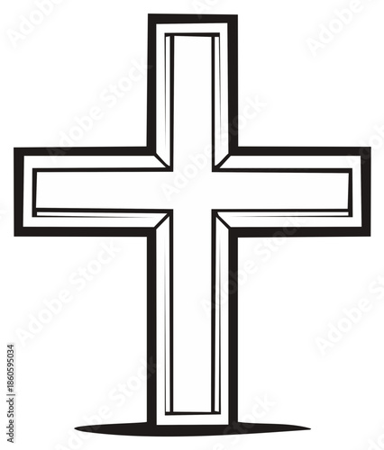 Simple Christian cross religious symbol in a black and white graphic illustration