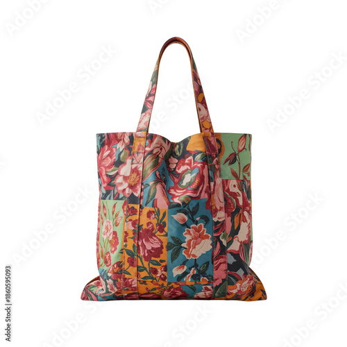 Colorful Tote Bag With Patterned Design Displayed on Light Background