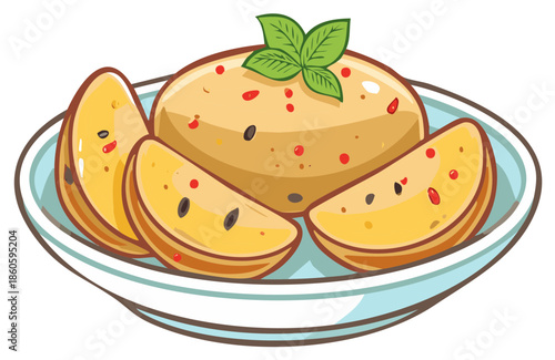 Artistic Illustration of Savory Appetizer With Fruit Slices Garnished With Mint Leaf