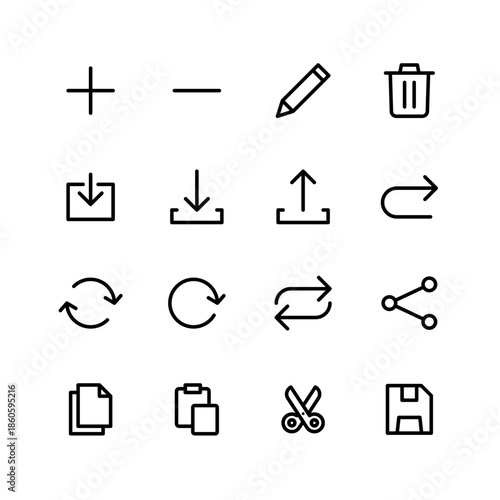 Action UI outline icon set for buttons and user interface