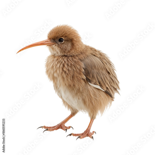 Young Kiwi Bird Standing Upright With Gentle Feathers and Long Beak in a Ligh...