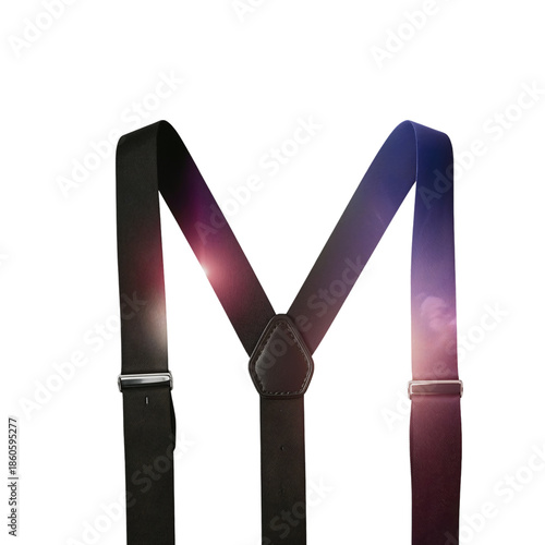 Black Suspenders With Clips on a White Background Showing Details of the Desi...