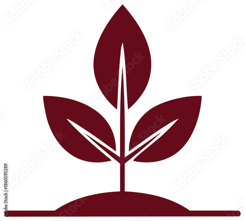 Simple graphic of a maroon seedling growing from the earth
