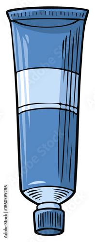 Vector illustration of a blue tube for paint, cream, or cosmetics with a blank label for mockups