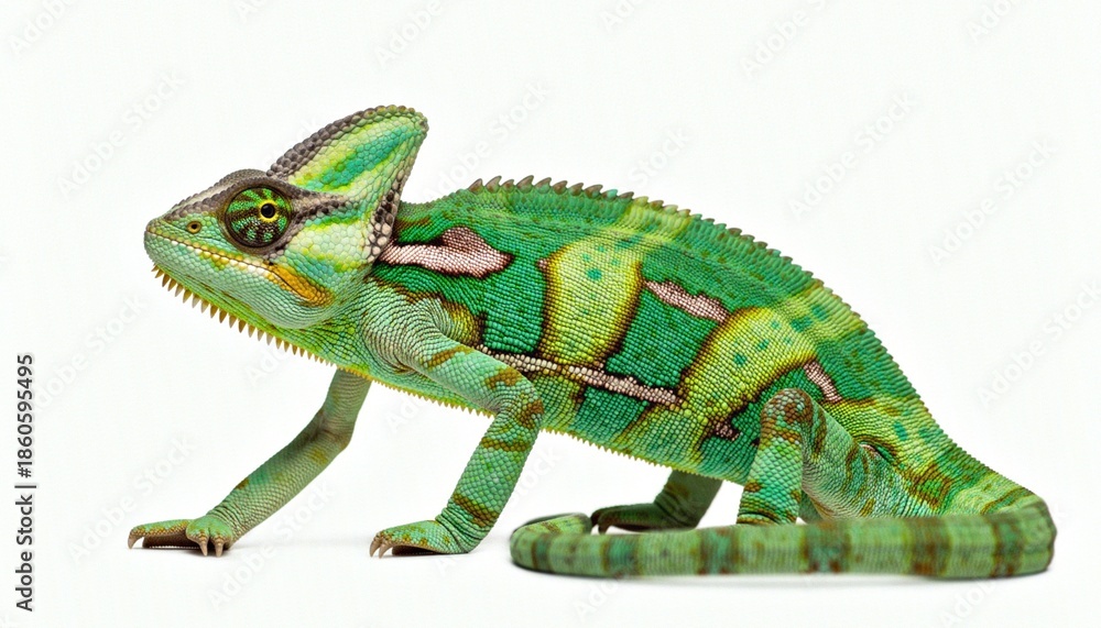 Obraz premium Vibrant Veiled Chameleon on White Background