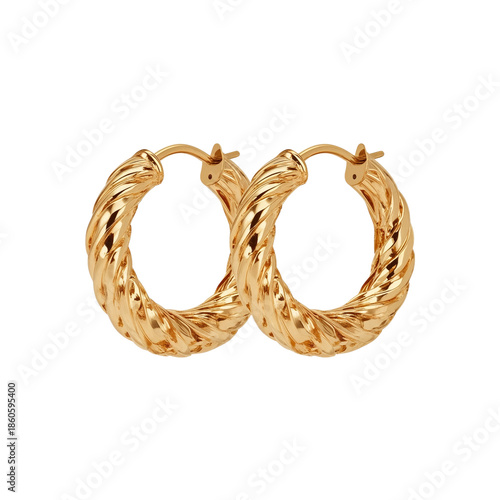 Gold Twisted Hoop Earrings Displayed on a White Background Showcasing Their S...